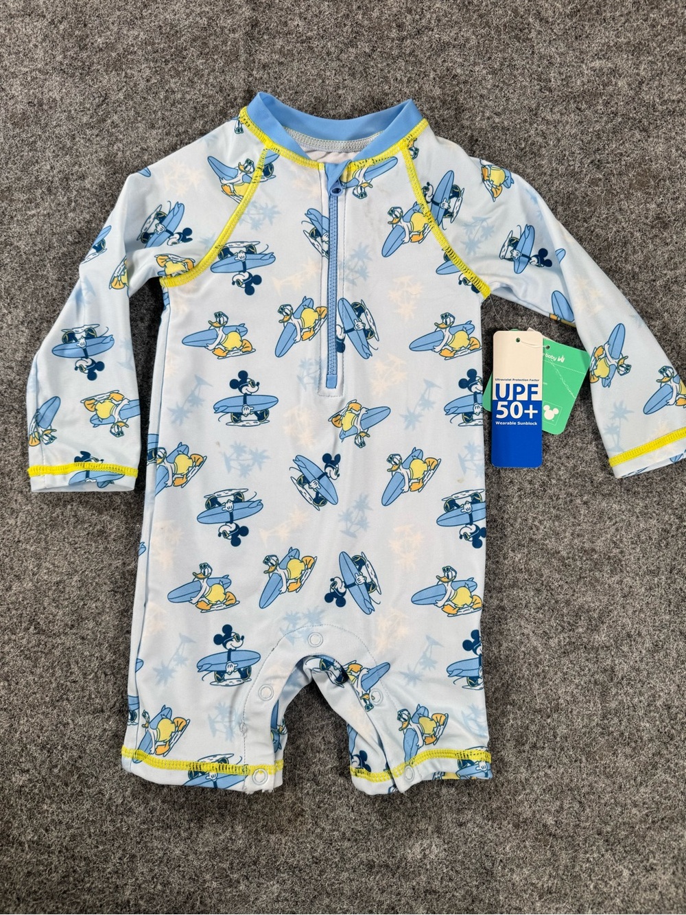 Babies Swimsuit-Rash guard Disney Mickey & Donald Duck 1-Piece Zip 18M NWT